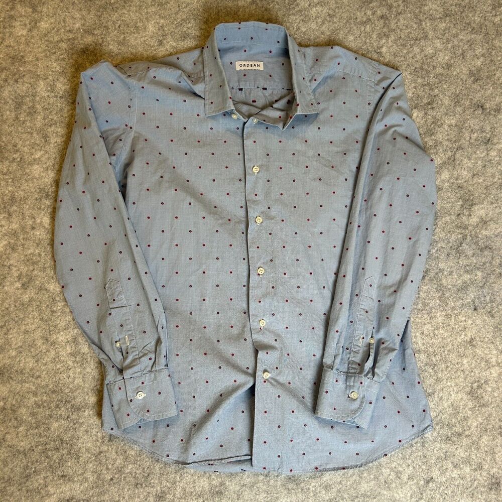 Ordean Shirt Mens 40 15 3/4 Long Sleeve Button Up Blue with Red